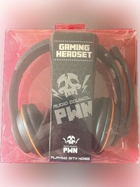 Over-Ear Gaming Headset in Black with Orange Accents Quality Comfortable Mic